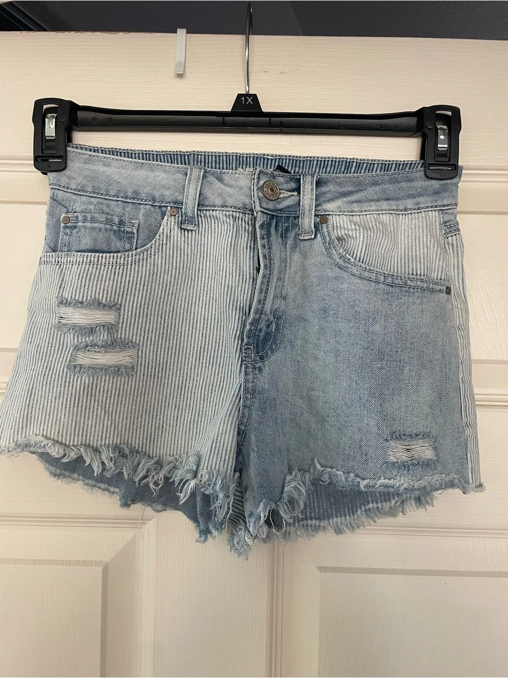 Rewash Light Blue Two-Tone Distressed Denim Shorts